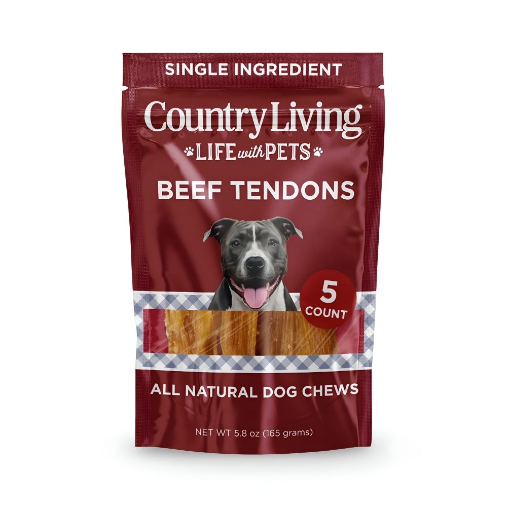 Masticables Country Living de tendón de lomo de res para perros de 4”-7” (bolsa de 5 unidades) - Premios naturales, duraderos y ricos en proteínas - Un solo ingrediente, sin cereales