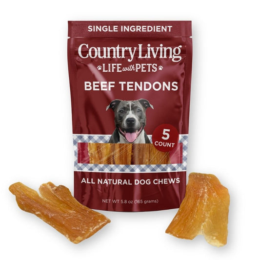 Masticables Country Living de tendón de lomo de res para perros de 4”-7” (bolsa de 5 unidades) - Premios naturales, duraderos y ricos en proteínas - Un solo ingrediente, sin cereales