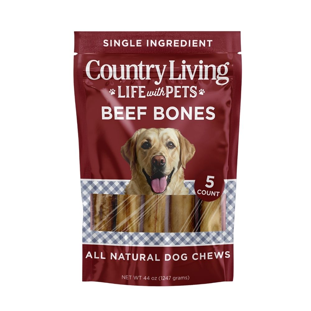 Huesos de res Country Living de 5”-6” para perros – Bolsa de 5 unidades – Masticables naturales y duraderos – Un solo ingrediente, alto en proteínas, sin cuero crudo – Favorecen la salud dental