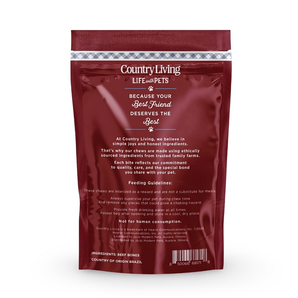 Huesos de res Country Living de 5”-6” para perros – Bolsa de 5 unidades – Masticables naturales y duraderos – Un solo ingrediente, alto en proteínas, sin cuero crudo – Favorecen la salud dental