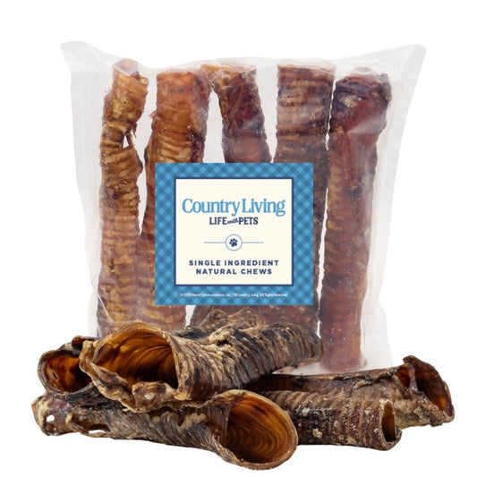 Premios para perros Country Living de tráquea de res totalmente naturales, masticables ricos en proteínas, 30 cm (paquete de 5) 