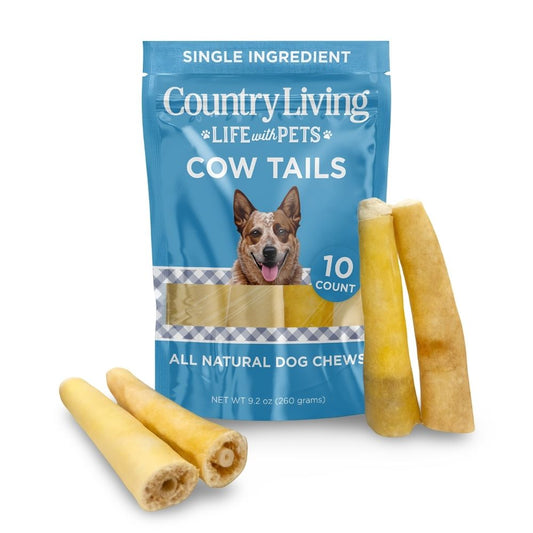 Country Living - Masticables para perros Cow Tails de 5”-7” (bolsa de 10 unidades) - Totalmente naturales, de un solo ingrediente, masticables de carne de res de larga duración - Alto contenido proteico, sin cereales - Favorecen la salud dental