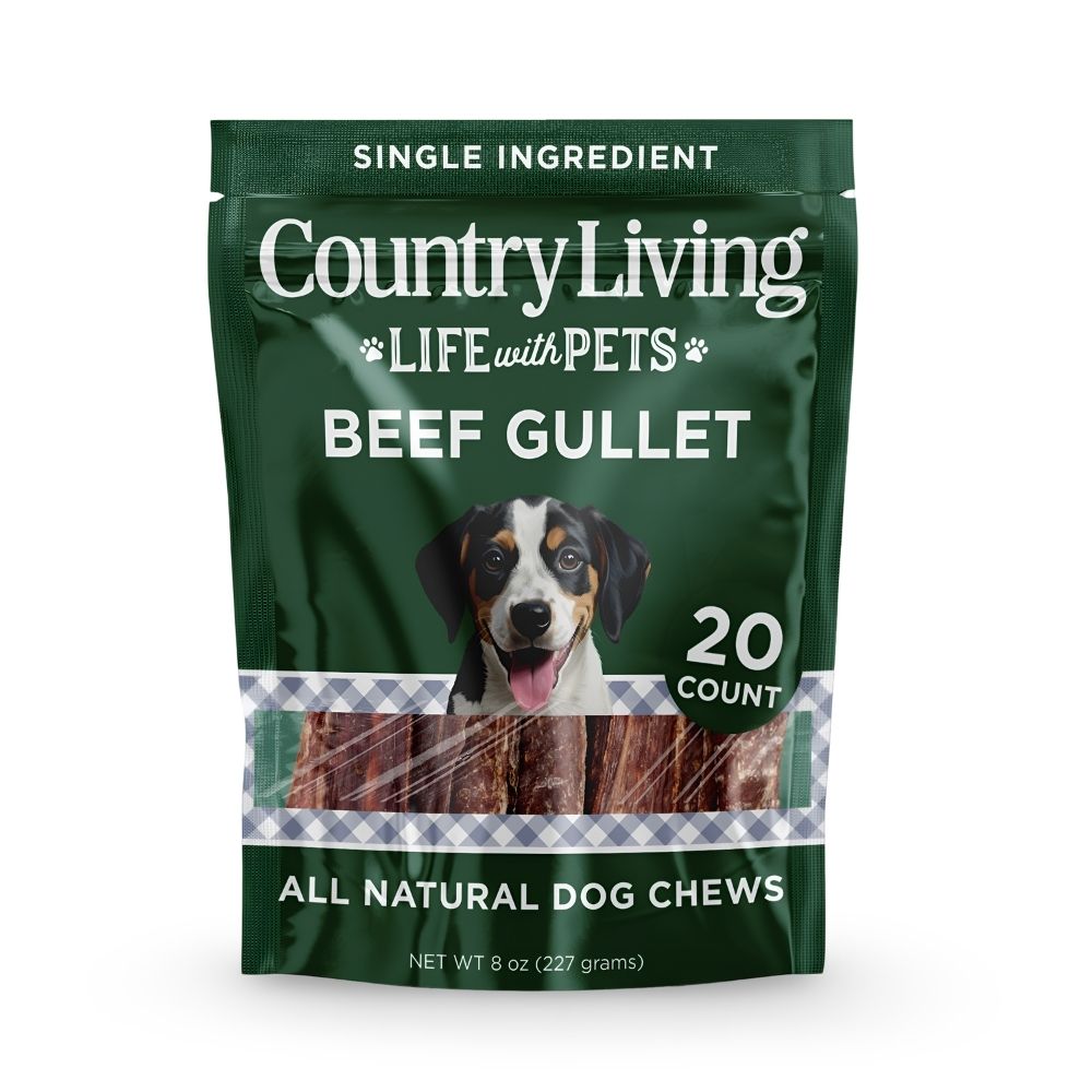 Premios para perros Country Living Gullet Flats de 6" (bolsa de 20 unidades) - Masticables de esófago de res totalmente naturales - Alto contenido proteico, fácil digestión, premios de un solo ingrediente - Sin cereales y de larga duración