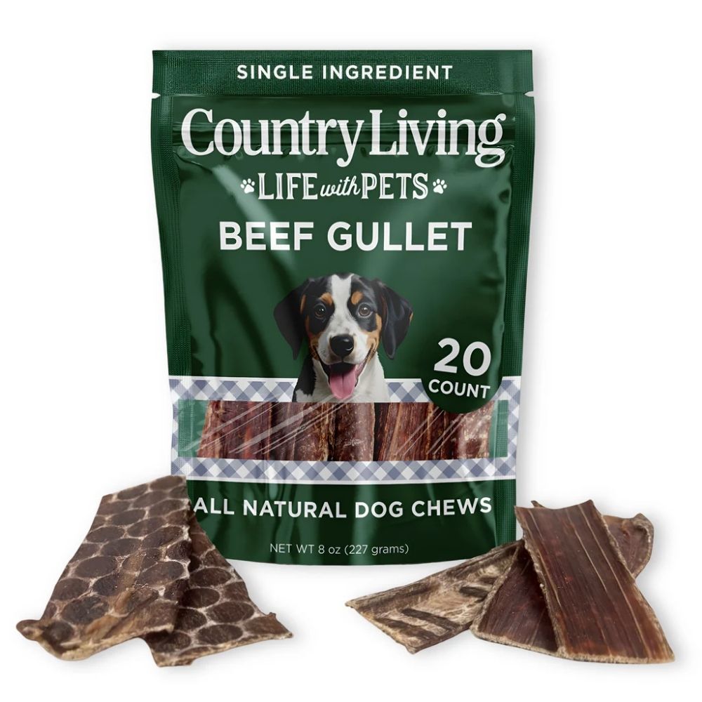 Premios para perros Country Living Gullet Flats de 6" (bolsa de 20 unidades) - Masticables de esófago de res totalmente naturales - Alto contenido proteico, fácil digestión, premios de un solo ingrediente - Sin cereales y de larga duración