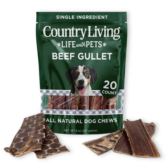 Premios para perros Country Living Gullet Flats de 6" (bolsa de 20 unidades) - Masticables de esófago de res totalmente naturales - Alto contenido proteico, fácil digestión, premios de un solo ingrediente - Sin cereales y de larga duración