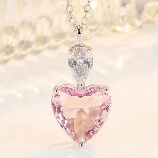 Collar con Colgante de Corazón de Circonita Rosa