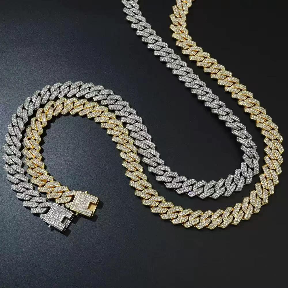 Collar de rombos con incrustaciones de diamantes de 14 mm para hombre