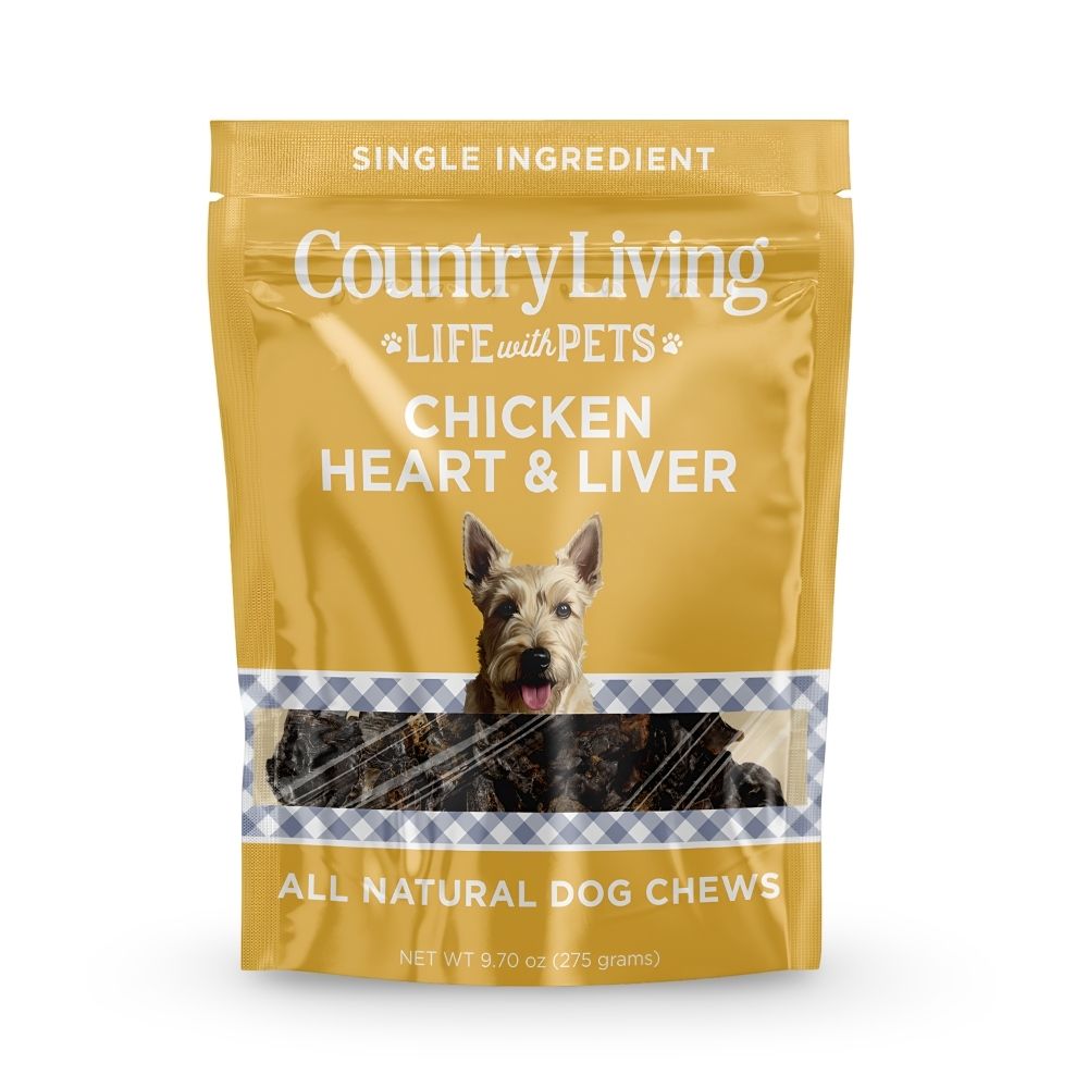 Golosinas para Perros Country Living de Corazones e Hígados de Pollo Deshidratados – Bolsa de 9 oz – 100% Natural, Alta en Proteínas, Ingrediente Único – Sin Granos, Golosinas Saludables para Entrenar y Recompensar – Sin Conservantes ni Aditivos