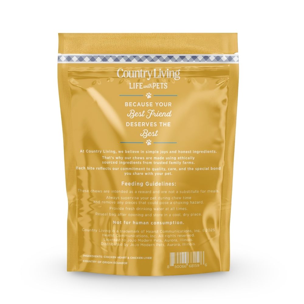 Golosinas para Perros Country Living de Corazones e Hígados de Pollo Deshidratados – Bolsa de 9 oz – 100% Natural, Alta en Proteínas, Ingrediente Único – Sin Granos, Golosinas Saludables para Entrenar y Recompensar – Sin Conservantes ni Aditivos