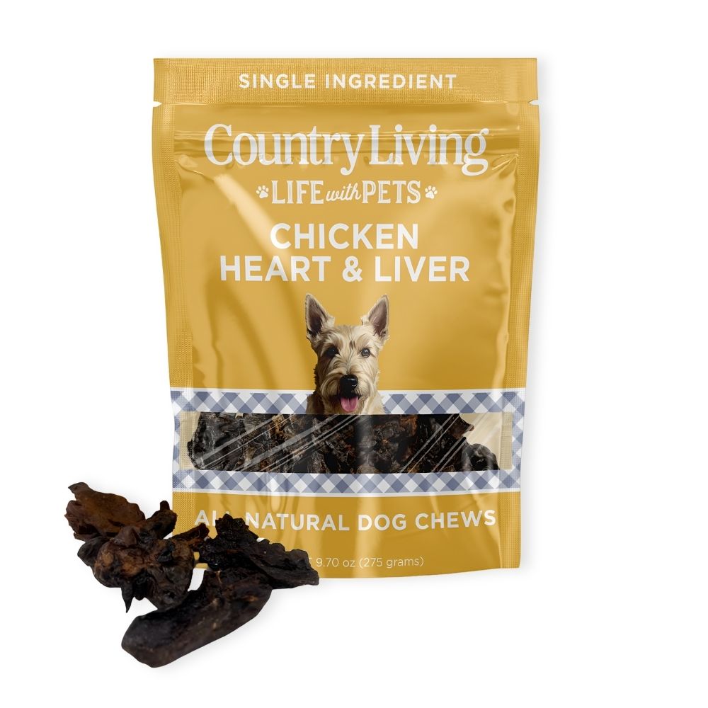 Golosinas para Perros Country Living de Corazones e Hígados de Pollo Deshidratados – Bolsa de 9 oz – 100% Natural, Alta en Proteínas, Ingrediente Único – Sin Granos, Golosinas Saludables para Entrenar y Recompensar – Sin Conservantes ni Aditivos