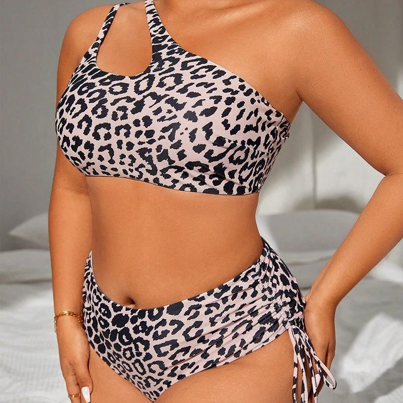Traje de baño de bikini de talla grande con estampado de leopardo