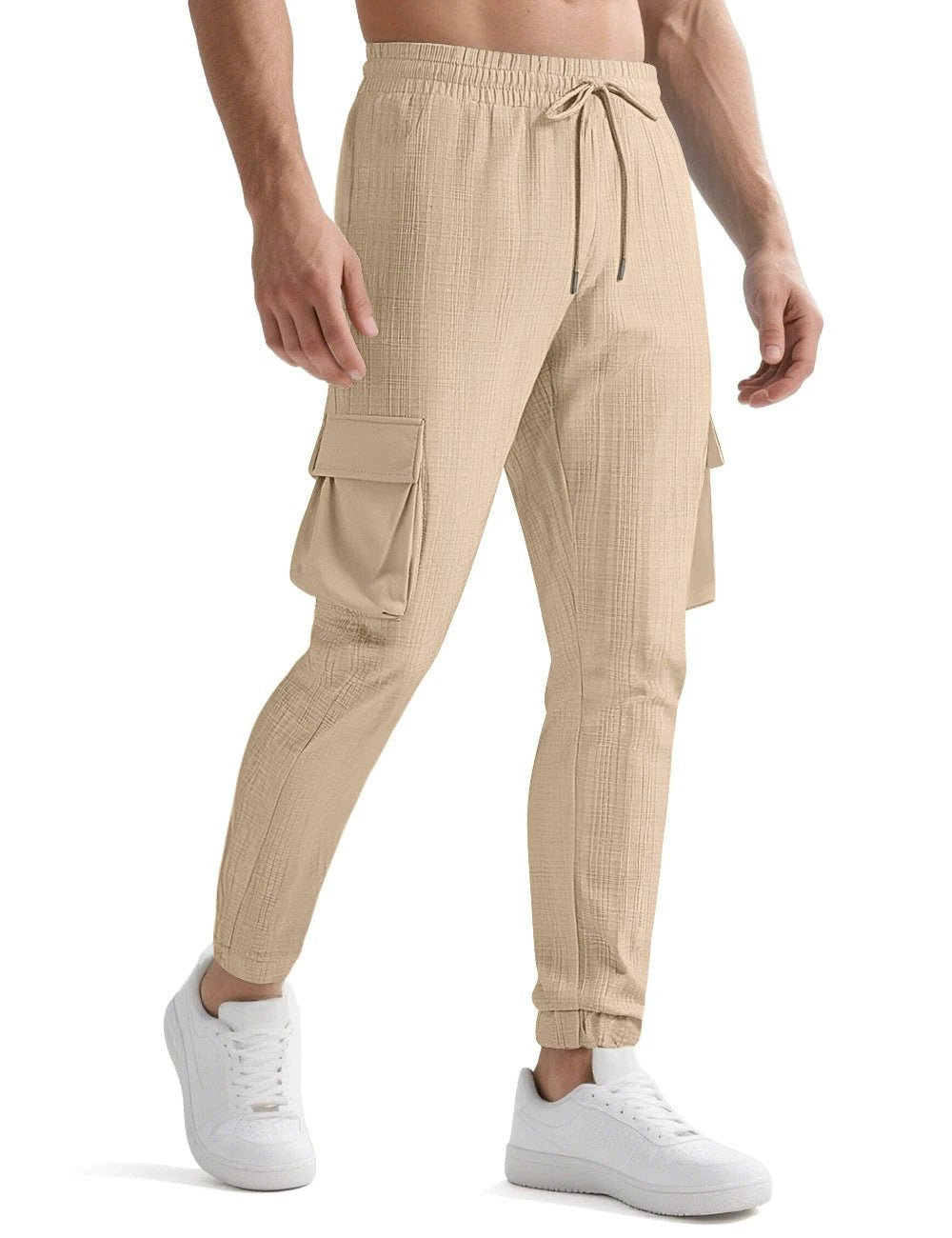 Pantalones deportivos casuales de moda con cordón y múltiples bolsillos para hombre