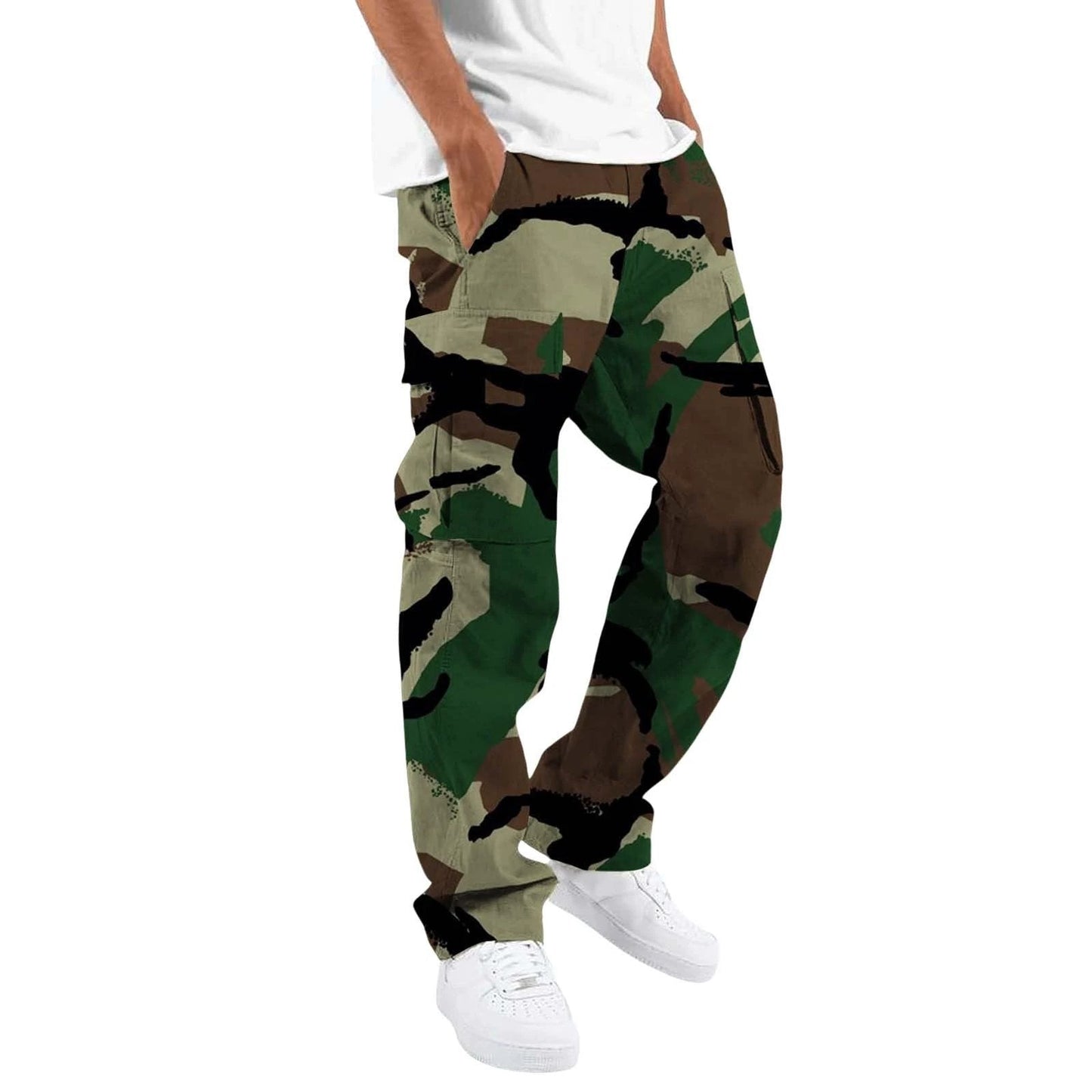 Monos de camuflaje de moda para hombre, estampados, para exteriores, rectos, con cuerda, ropa para hombre, pantalones casuales para hombre
