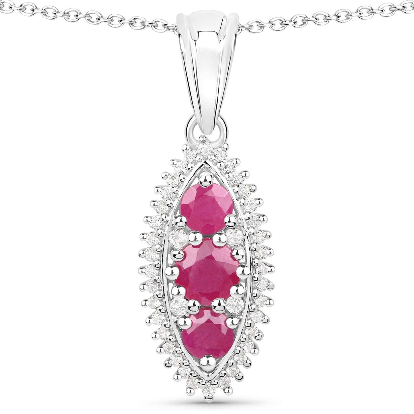Juego de joyas de 3 piezas de plata esterlina .925 con rubí genuino de 4.32 quilates y topacio blanco (anillo, pendientes y colgante con cadena)