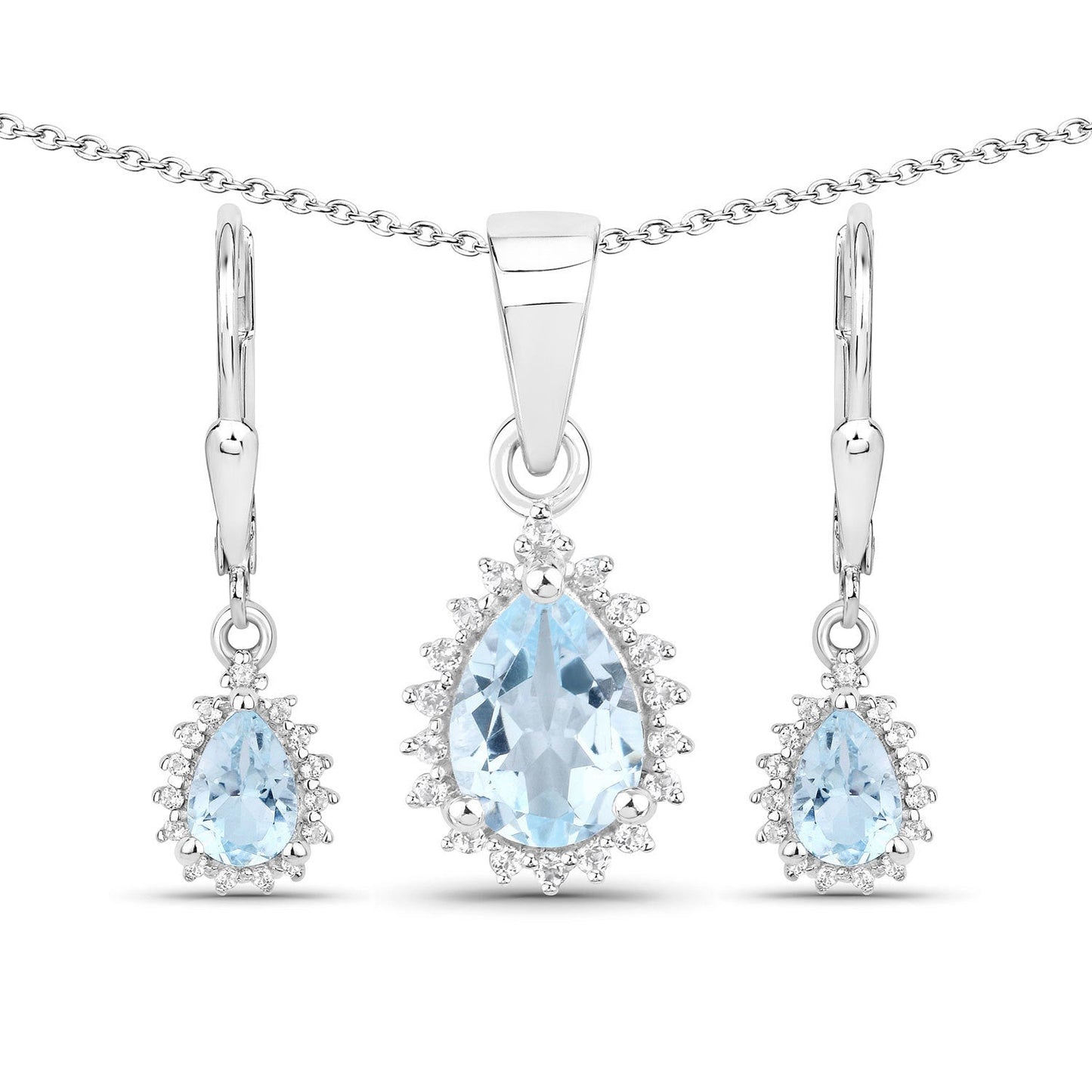 Conjunto de joyas de plata de ley .925 con topacio azul y topacio blanco genuinos de 2,00 quilates