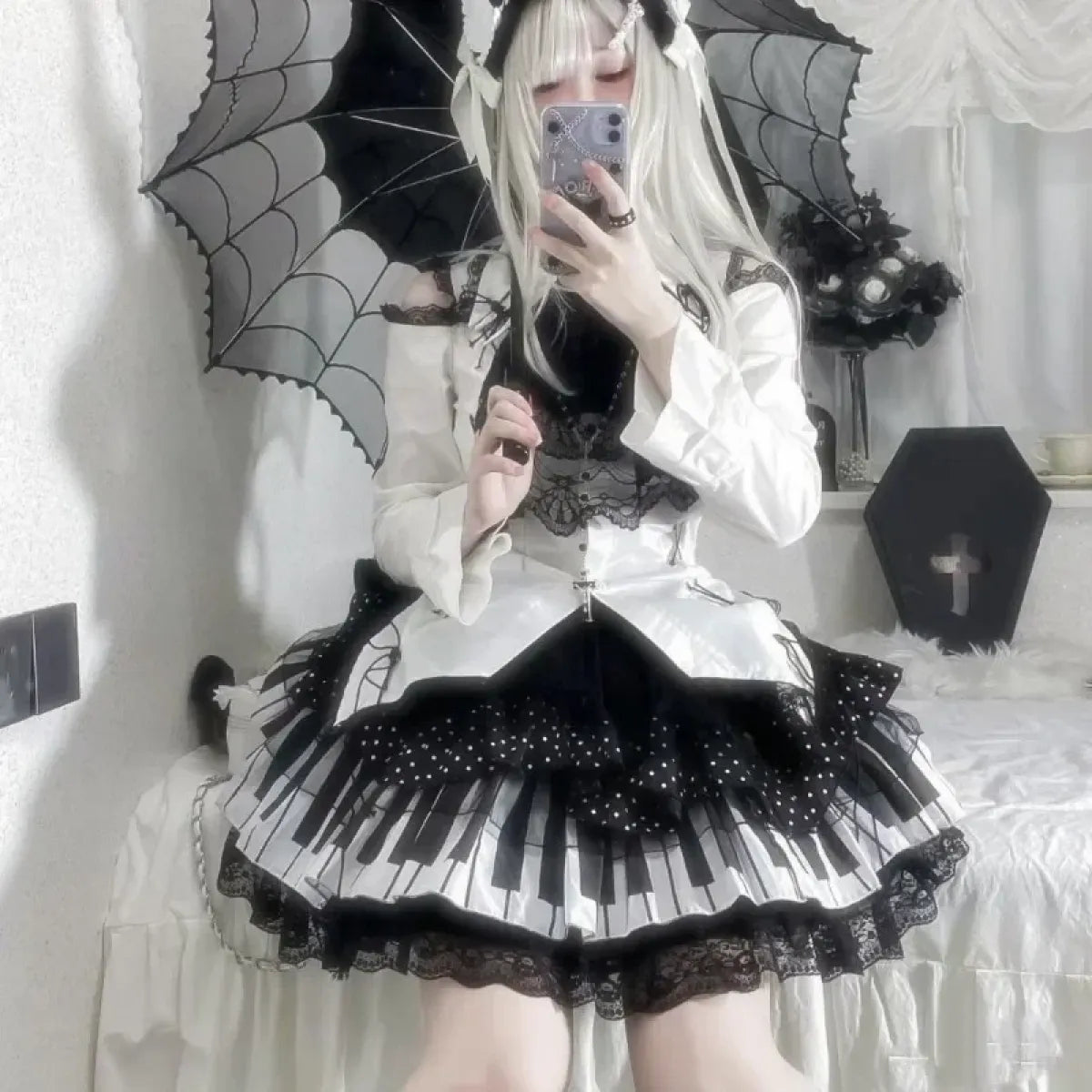Falda Harajuku Gothic Lolita de Encaje – Punk Hada Grunge Kawaii Y2K