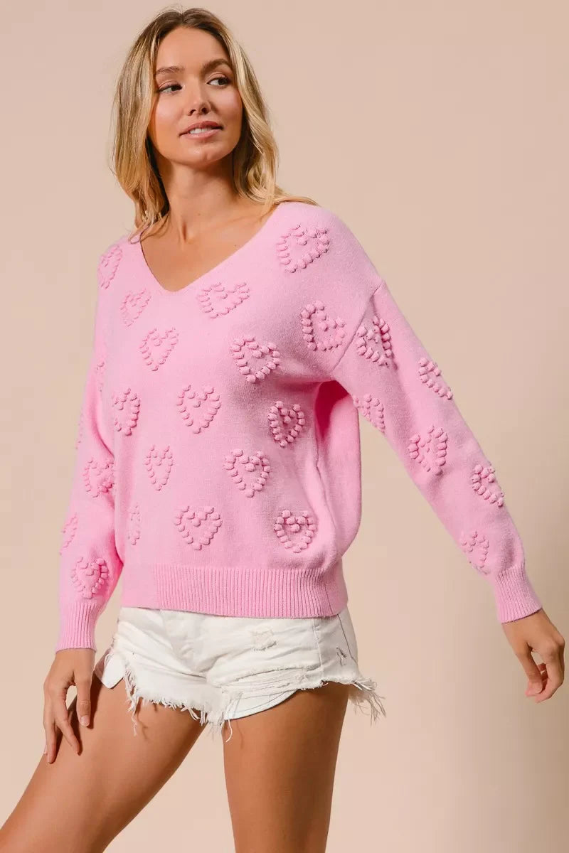 Top de punto con cuello en V y pompón de corazón de San Valentín de BiBi