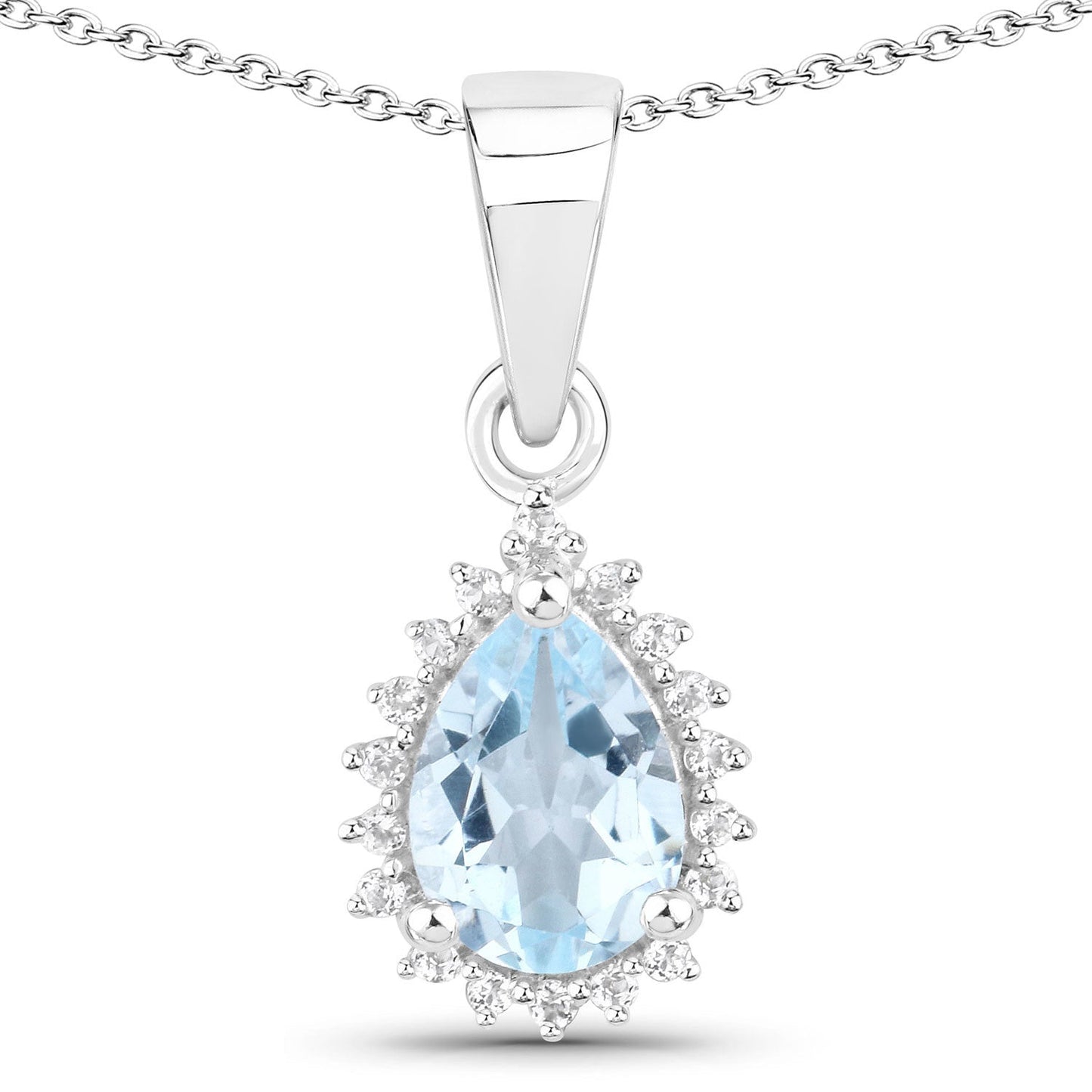 Conjunto de joyas de plata de ley .925 con topacio azul y topacio blanco genuinos de 2,00 quilates