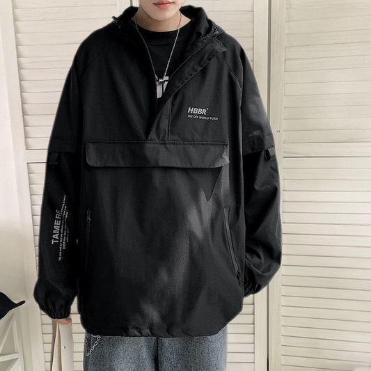 Cortavientos con capucha para hombre, chaqueta bomber deportiva