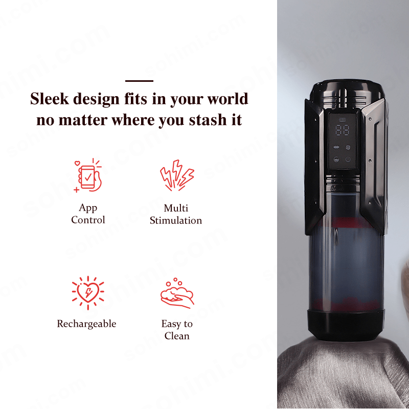 Estimulador masculino Gatling con control por aplicación, con empuje y rotación