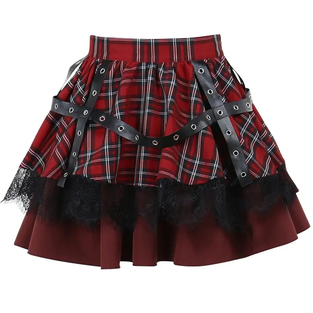 Falda gótica de cuadros punk – Minifalda de encaje por capas estilo Harajuku para cosplay