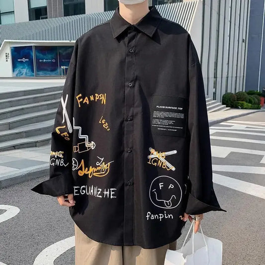 Camisa Harajuku gráfica con botones