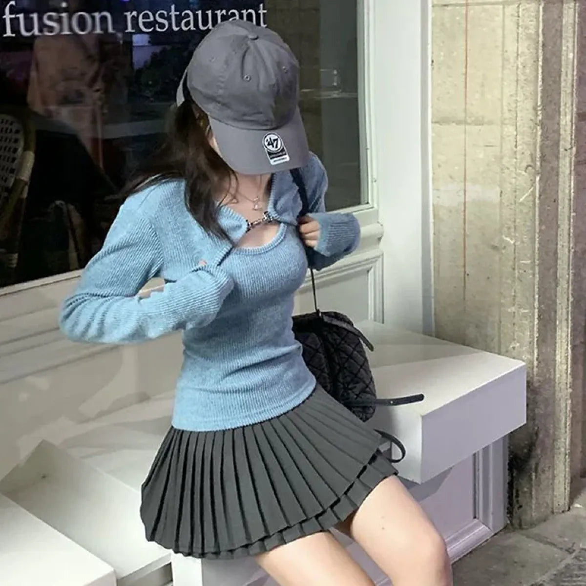 Conjunto de suéter de punto Harajuku