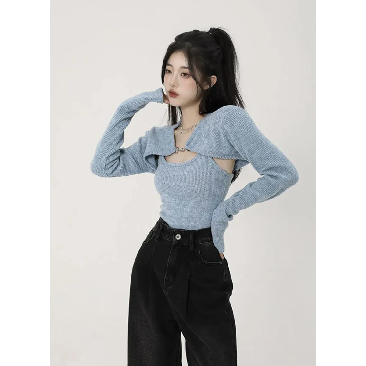Conjunto de suéter de punto Harajuku