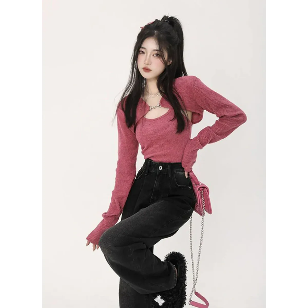 Conjunto de suéter de punto Harajuku