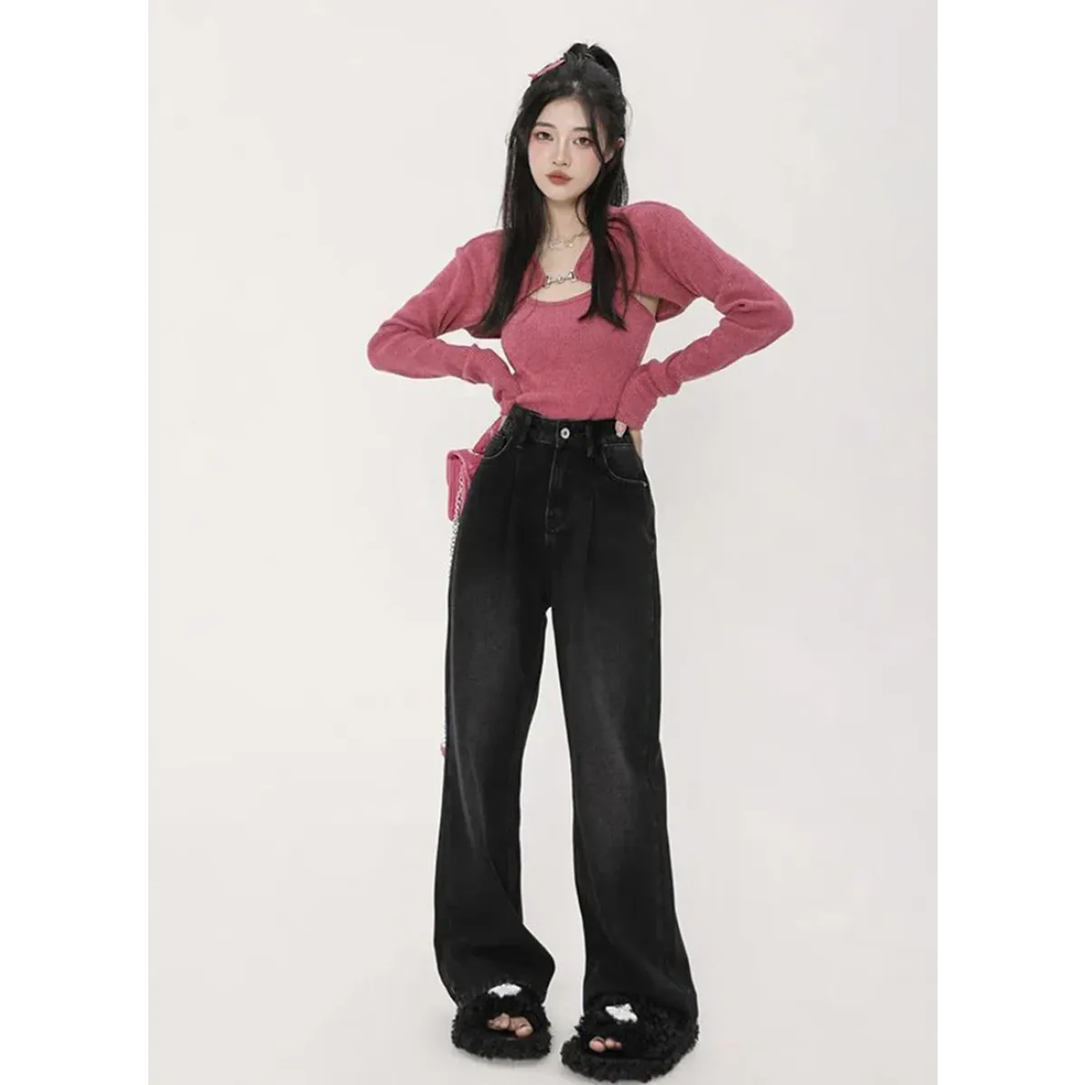Conjunto de suéter de punto Harajuku