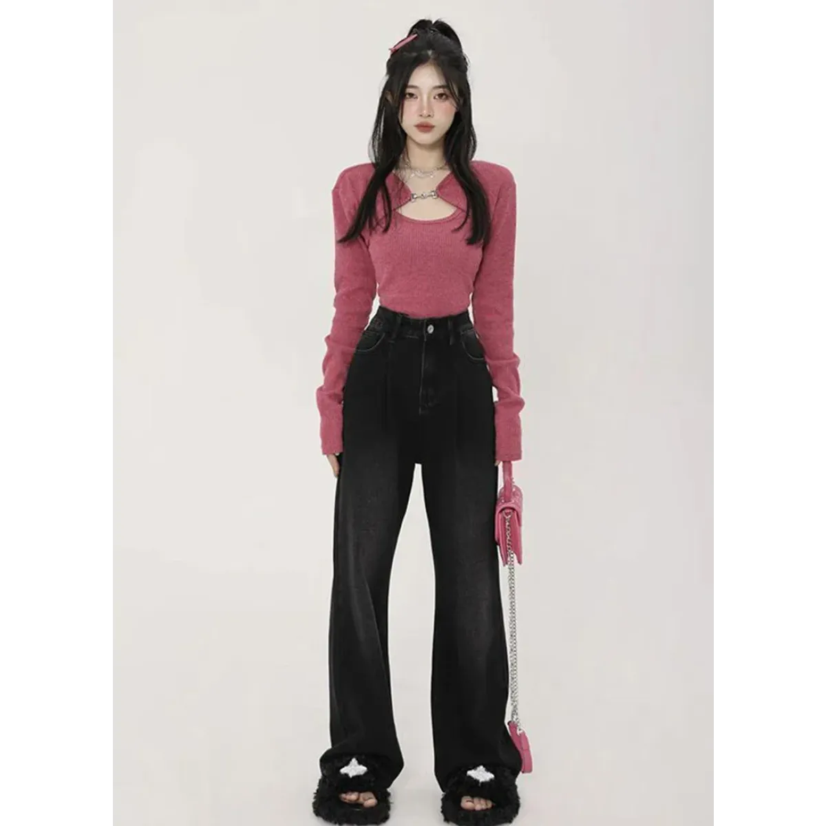 Conjunto de suéter de punto Harajuku
