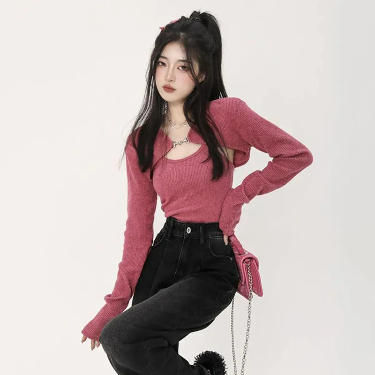 Conjunto de suéter de punto Harajuku