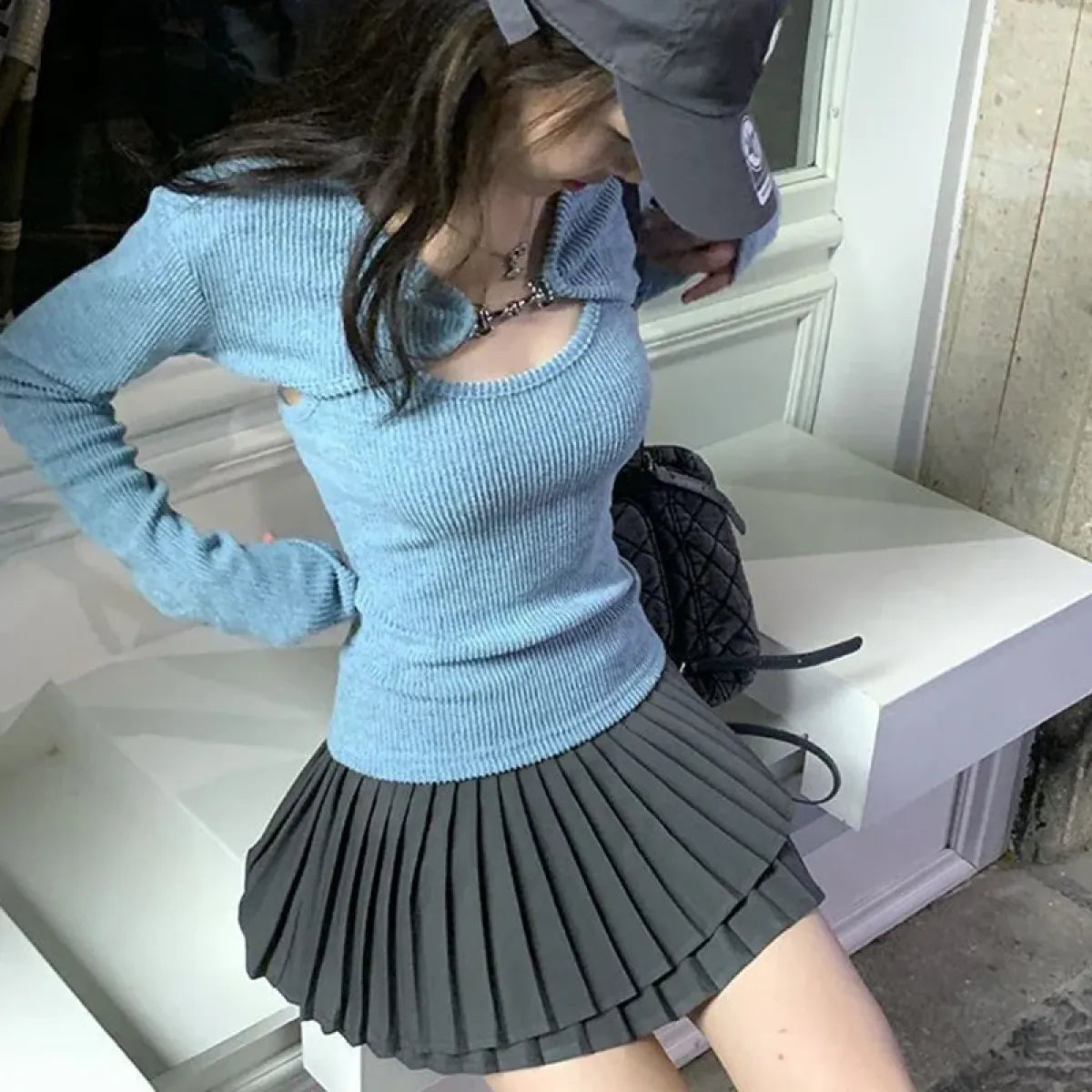 Conjunto de suéter de punto Harajuku