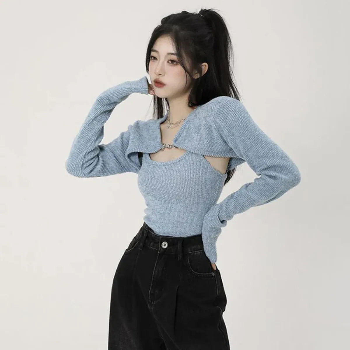 Conjunto de suéter de punto Harajuku