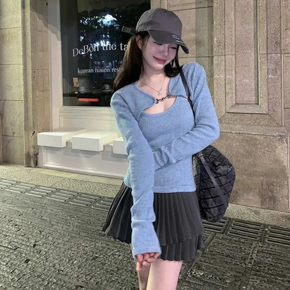 Conjunto de suéter de punto Harajuku