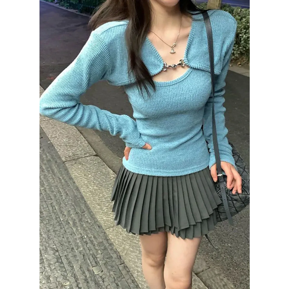 Conjunto de suéter de punto Harajuku