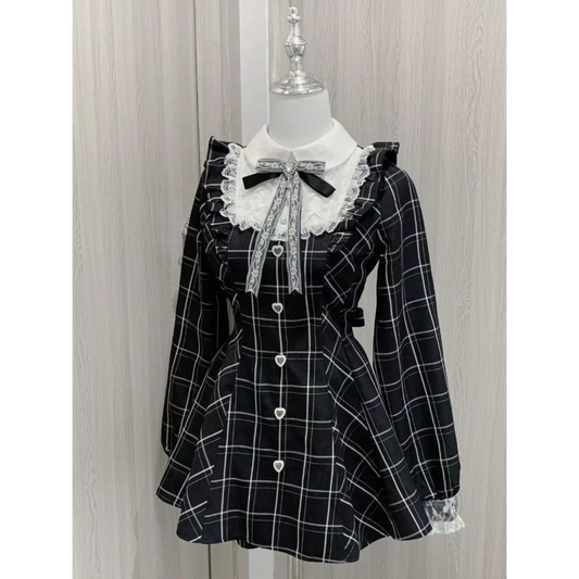 Vestido Lolita de cuadros con encaje