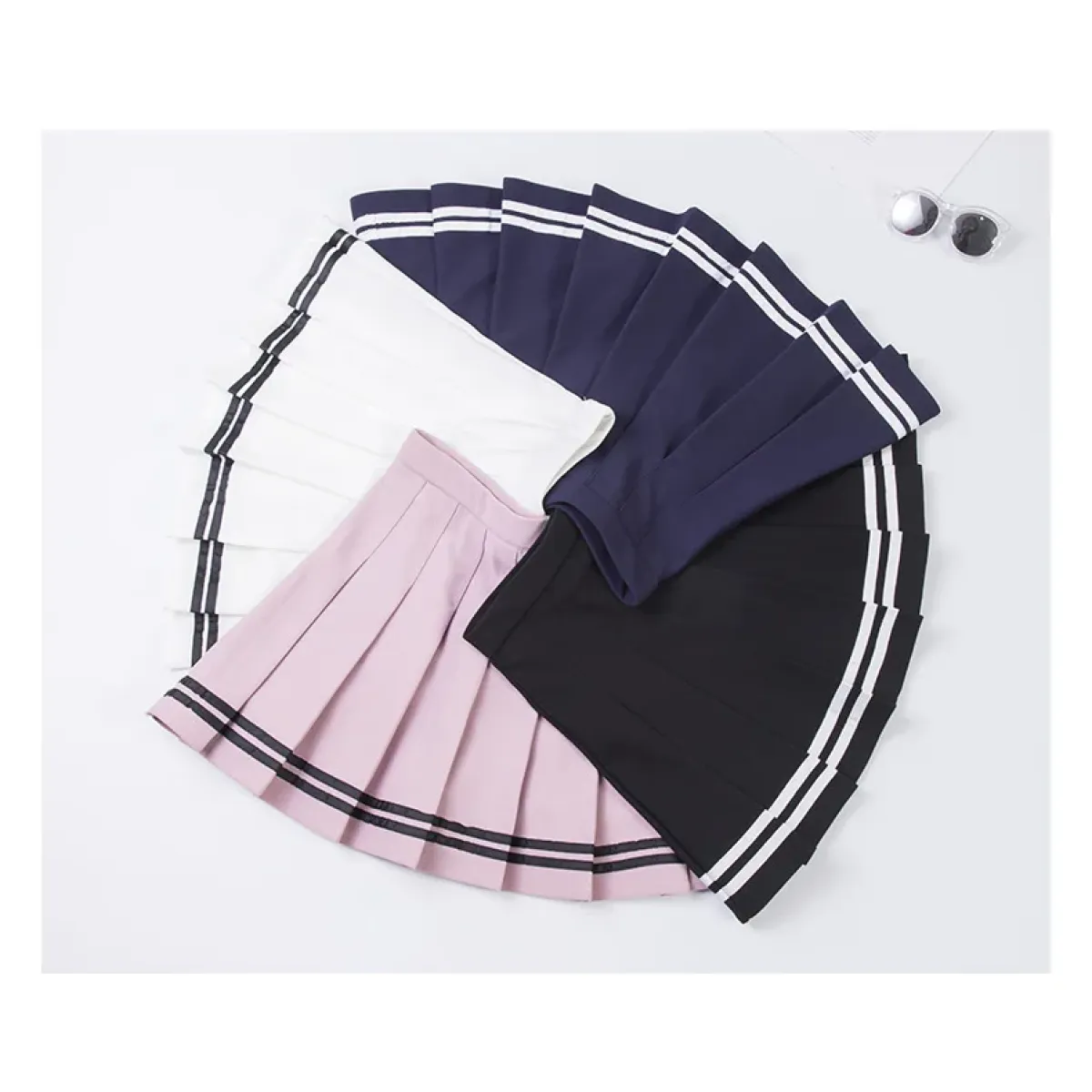 Falda Plisada Coreana de Talle Alto – Falda de Tenis a Rayas con Retazos para Mujer