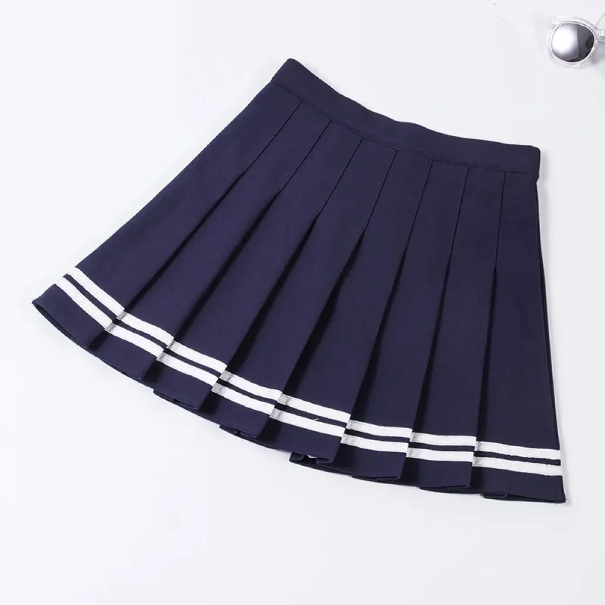 Falda Plisada Coreana de Talle Alto – Falda de Tenis a Rayas con Retazos para Mujer