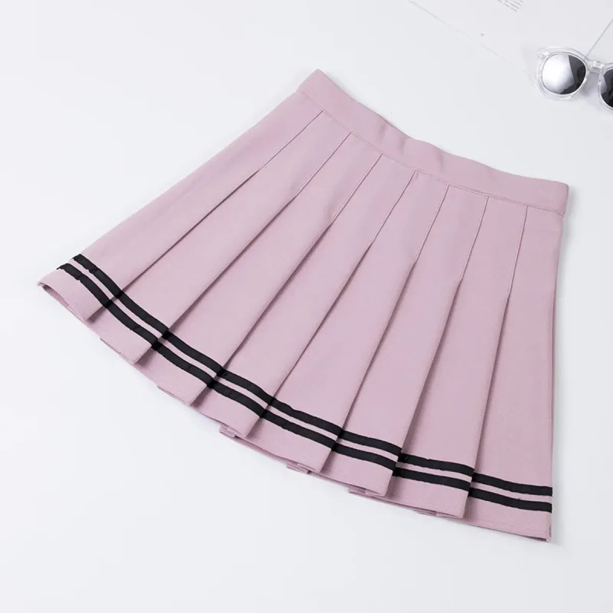 Falda Plisada Coreana de Talle Alto – Falda de Tenis a Rayas con Retazos para Mujer