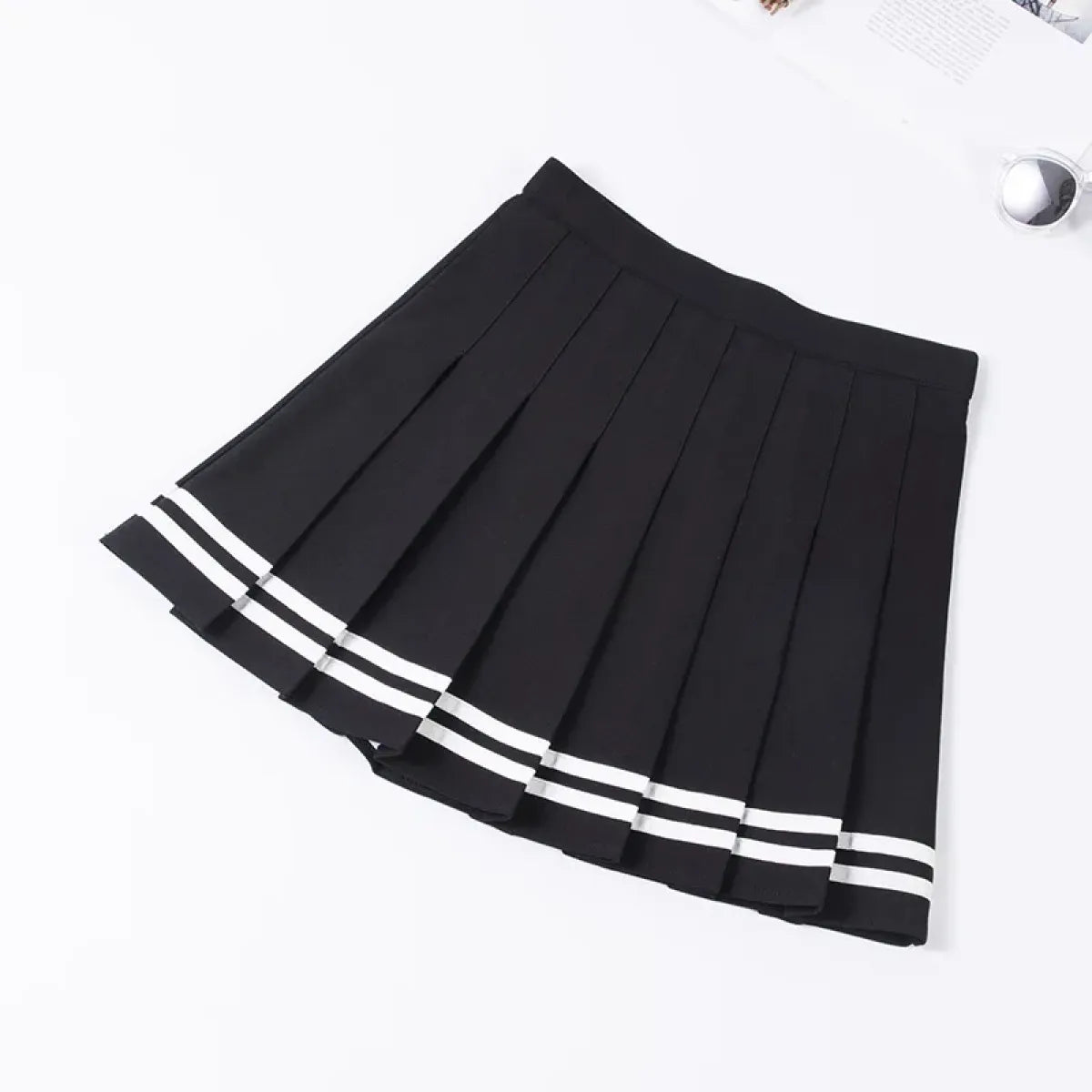 Falda Plisada Coreana de Talle Alto – Falda de Tenis a Rayas con Retazos para Mujer