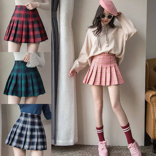 Falda plisada Preppy a cuadros – Minifalda plisada Harajuku de talle alto