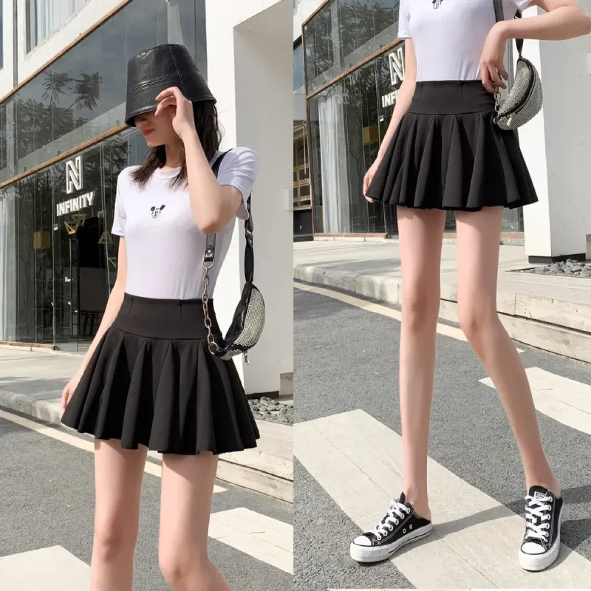 Minifalda plisada de cintura alta – Falda skater estilo coreano para mujer