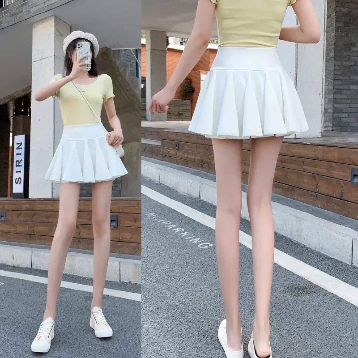 Minifalda plisada de cintura alta – Falda skater estilo coreano para mujer