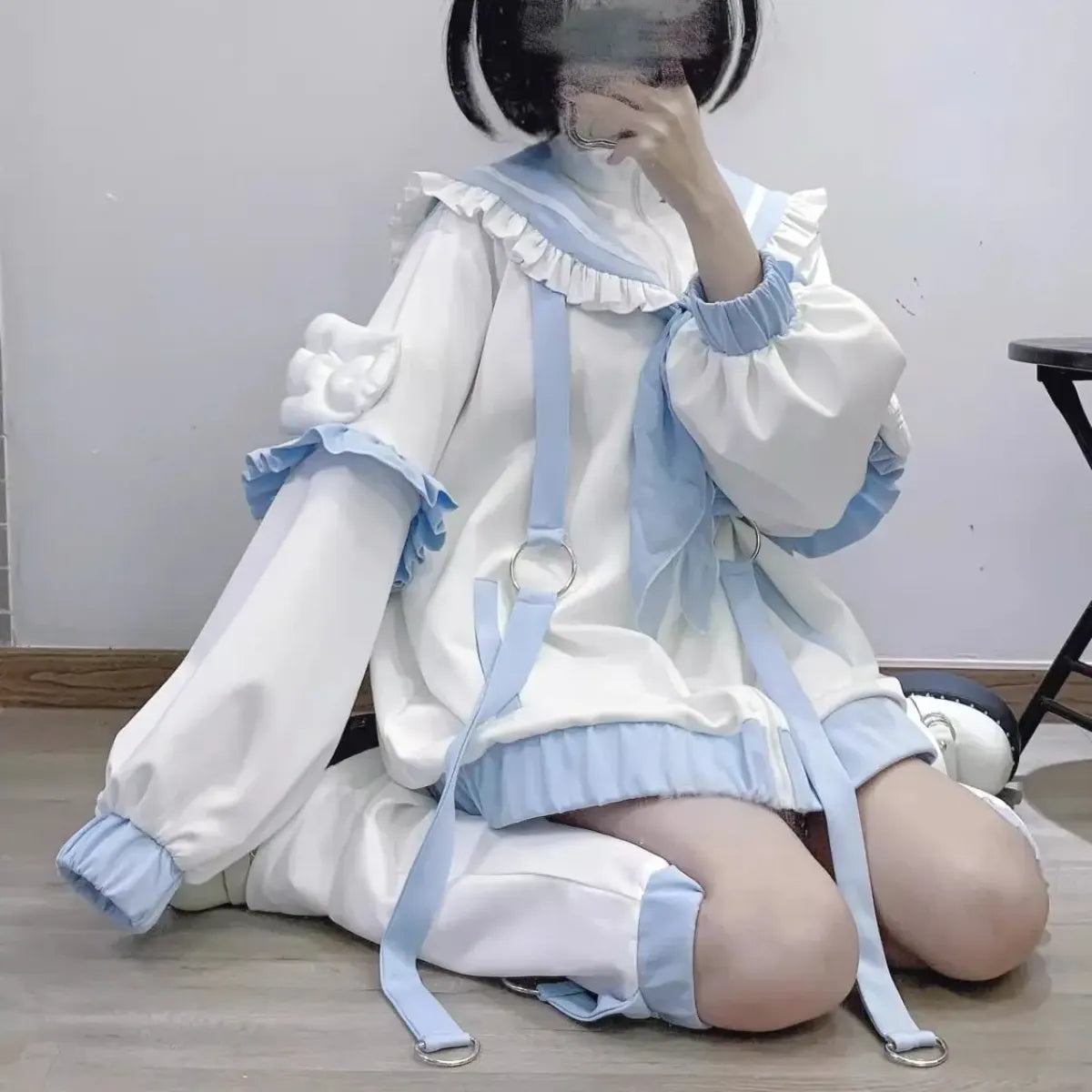 Conjunto de Sudadera con Capucha y Volantes de Marinero Kawaii