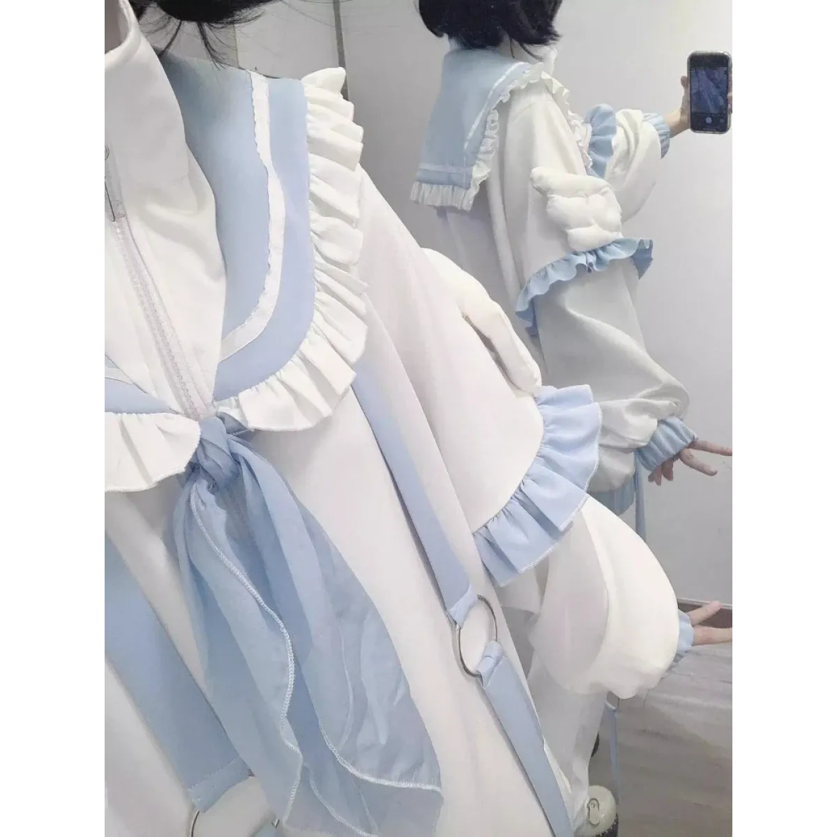 Conjunto de Sudadera con Capucha y Volantes de Marinero Kawaii