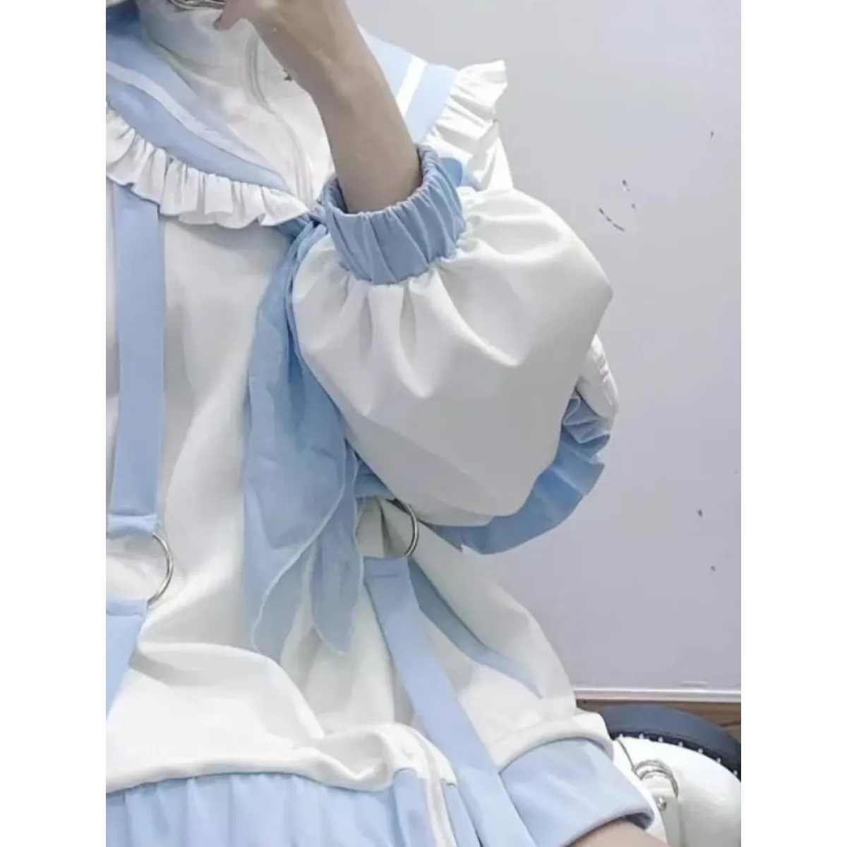 Conjunto de Sudadera con Capucha y Volantes de Marinero Kawaii