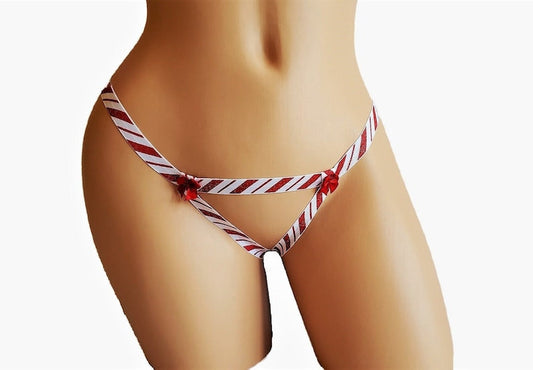 Braguitas navideñas con brillo de bastón de caramelo.