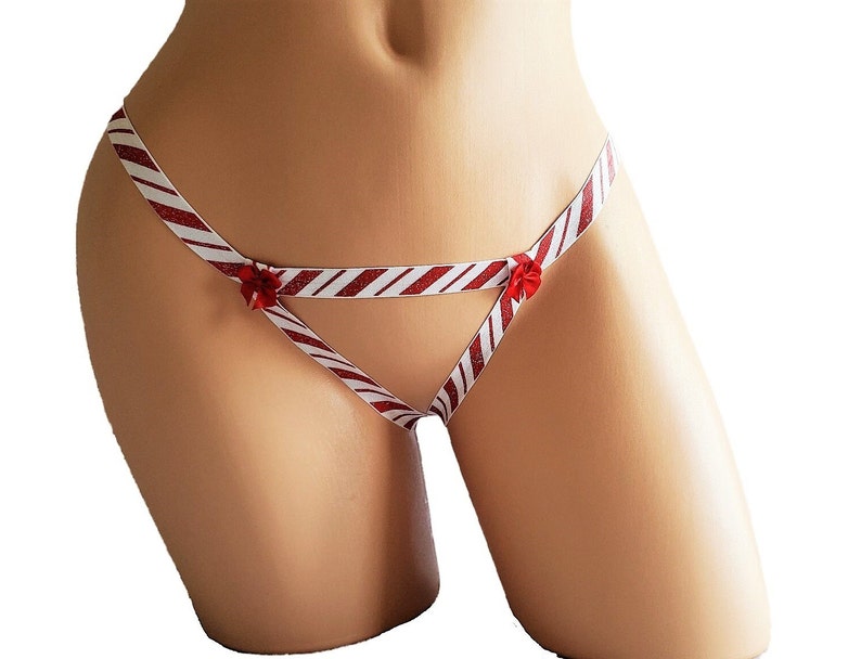 Braguitas navideñas con brillo de bastón de caramelo.