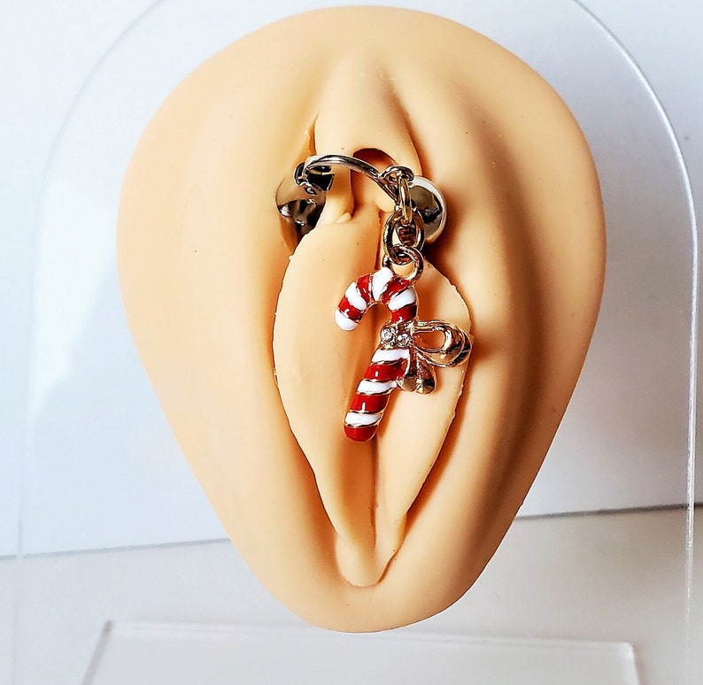 Lencería navideña con forma de bastón de caramelo, joyería para el coño, pinza erótica para labios